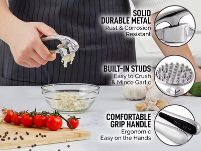 Stainless steel garlic press for kitchen